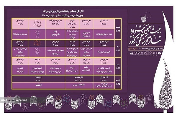 جدول اجراهای جشنواره تئاتر فجر در مناطق کشور منتشر شد - منطقه 4 (اصلی)