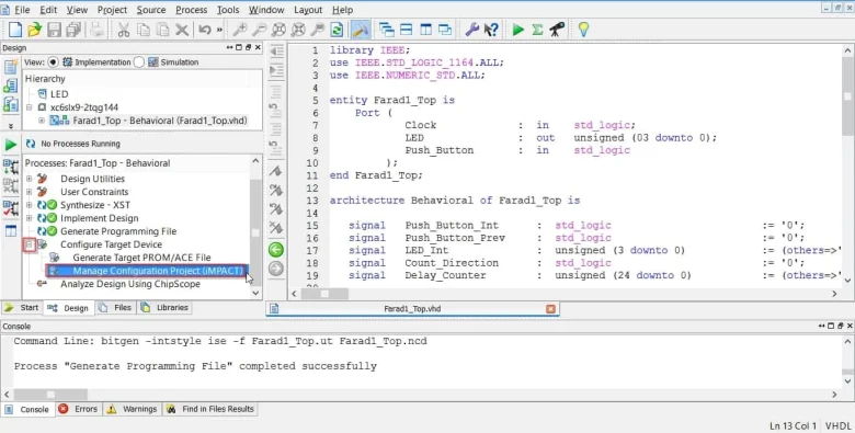 What are the design steps to program a simple FPGA code?